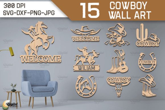3D Cowboy Wall Art Laser Cut Bundle