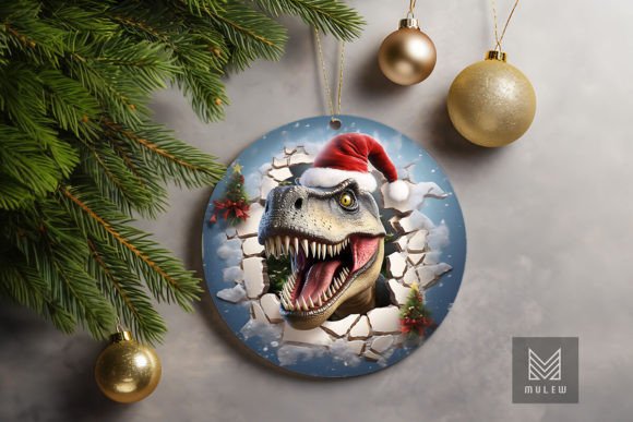 3D Dinosaur Christmas Ornament Clipart for Creative and Commercial Use
