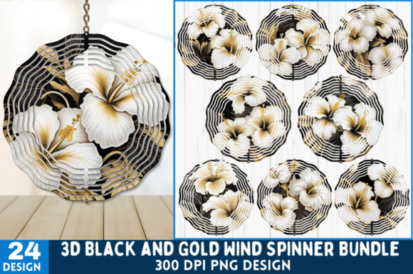 3D Gold Hibiscus Flowers Wind Spinner