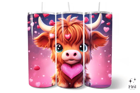 3D Highland Cow Valentines Tumbler Wraps