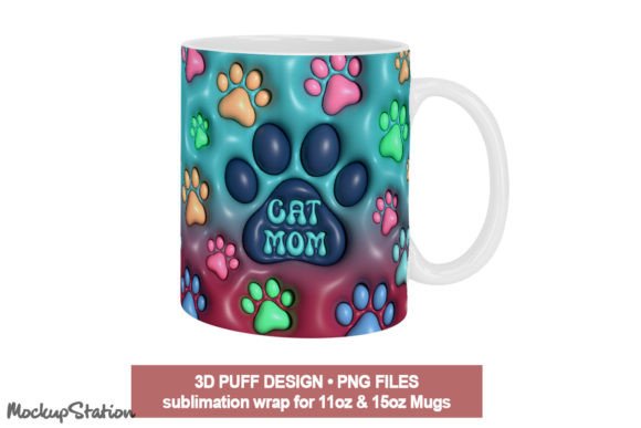 3D Inflated Cat Mom Mug Wrap: A Creative and Practical Design for Coffee Lovers
