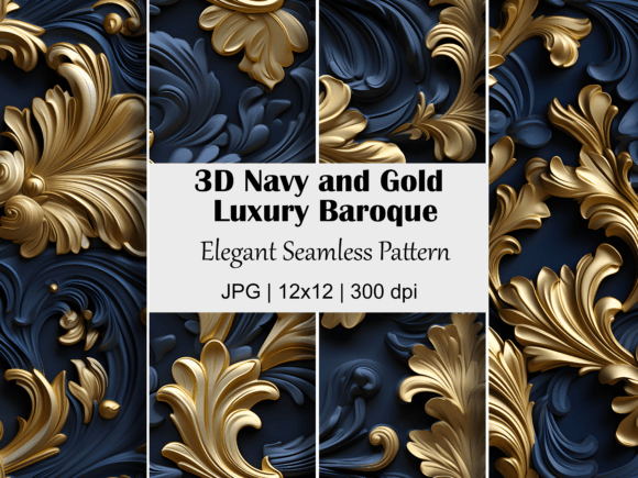 3D Navy and Gold Luxury Baroque Pattern: A Timeless Design for Every Creative Project