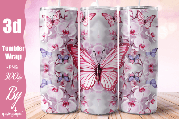 3D Orchid Flowers with Butterflies Wrap
