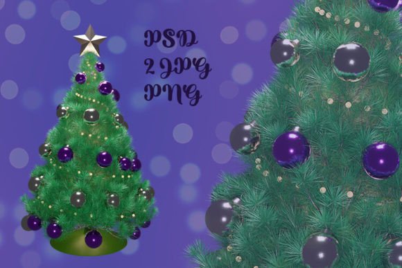 3D Pine Tree with Violet and Silver Ball