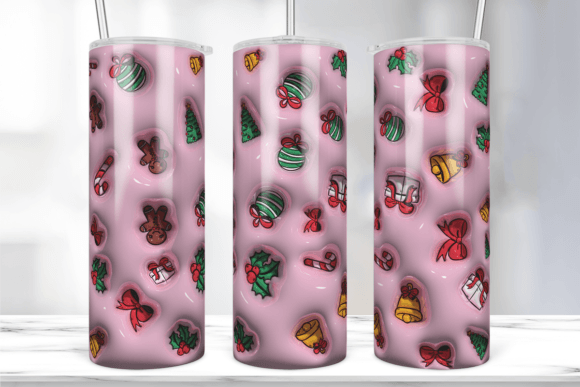 3D Pink Christmas Inflated Tumbler Wrap: A Unique Design for Custom Drinkware