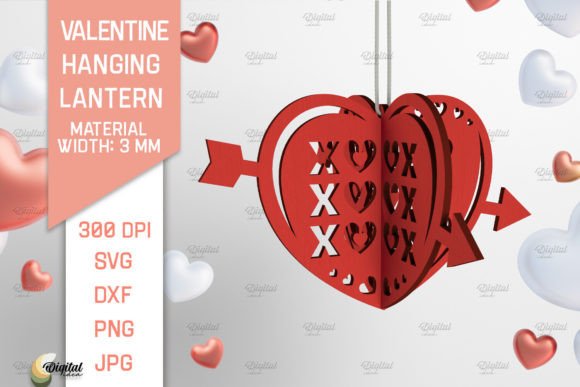 3D Valentine Hanging Lantern Laser Cut