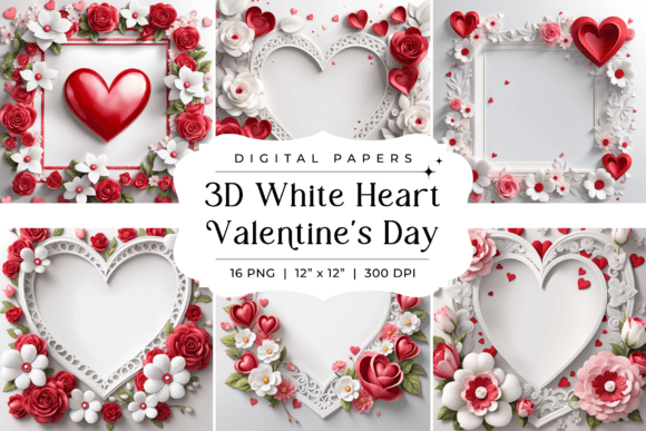 3D White Heart Valentines Day Background