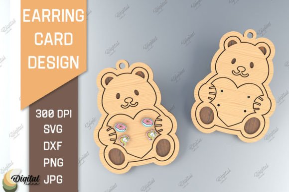 Earring Card Lasercut. 3D Teddy Bear SVG: A Versatile Digital Design for Creative Projects