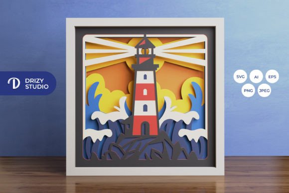 Lighthouse in the Ocean 3D Shadow Box