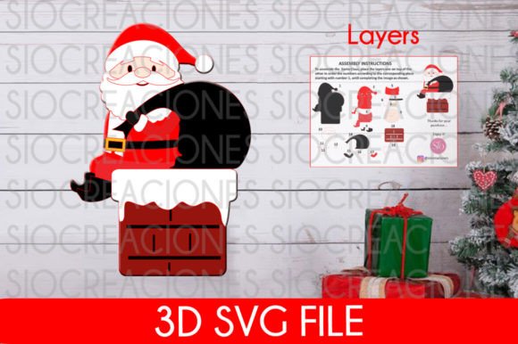 Santa Claus on the Chimney 3D SVG: A Festive Design for Every Creator